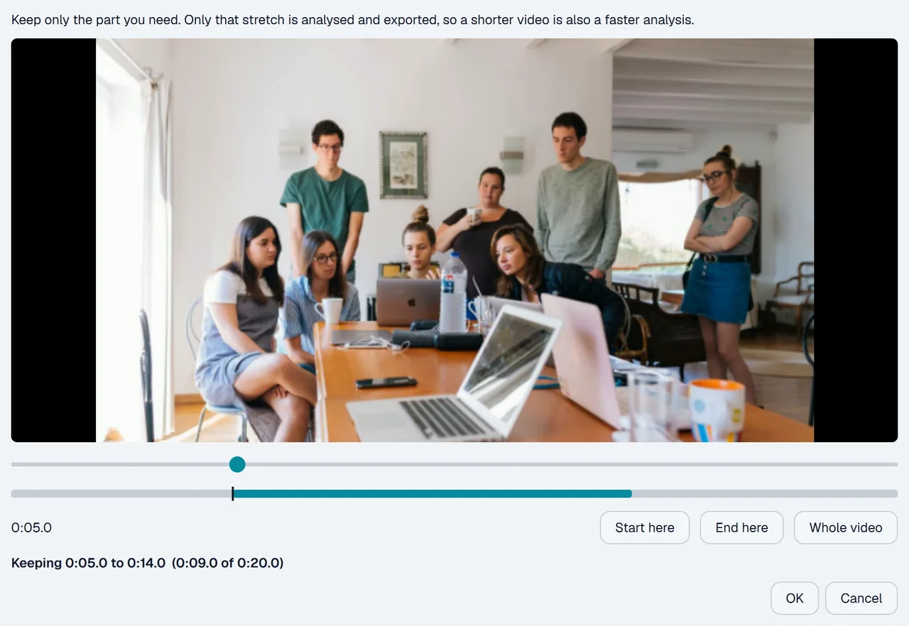 Blurwise trim window keeping one stretch of a video
