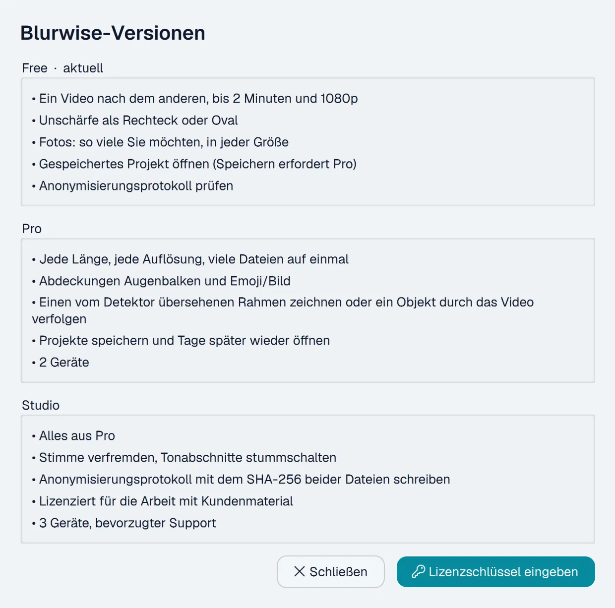 Versionsvergleich in Blurwise