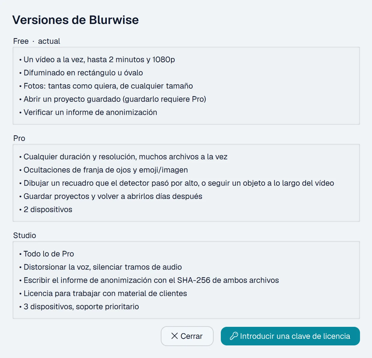 Ventana de comparación de versiones de Blurwise