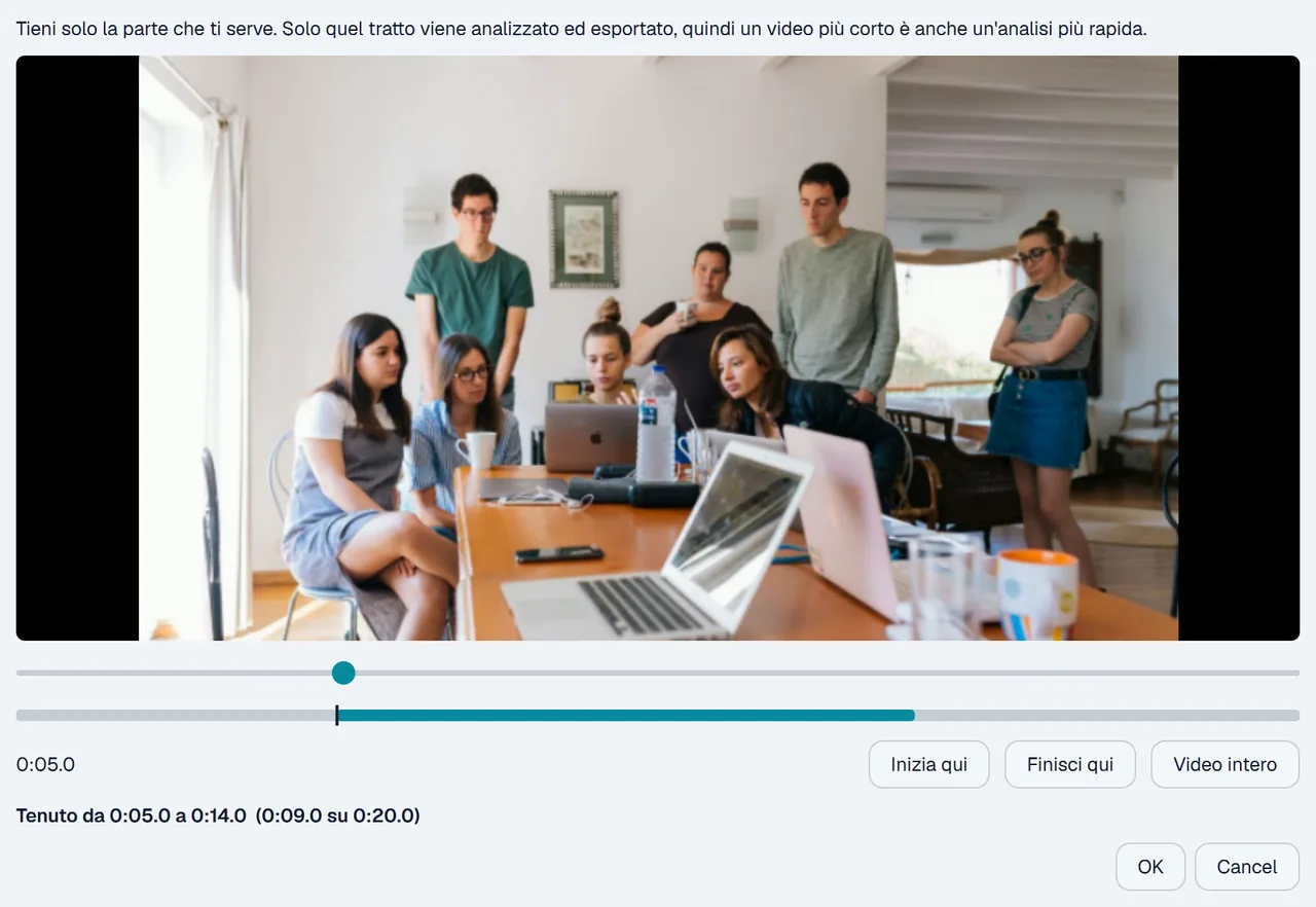Finestra di taglio di Blurwise che tiene un solo tratto del video